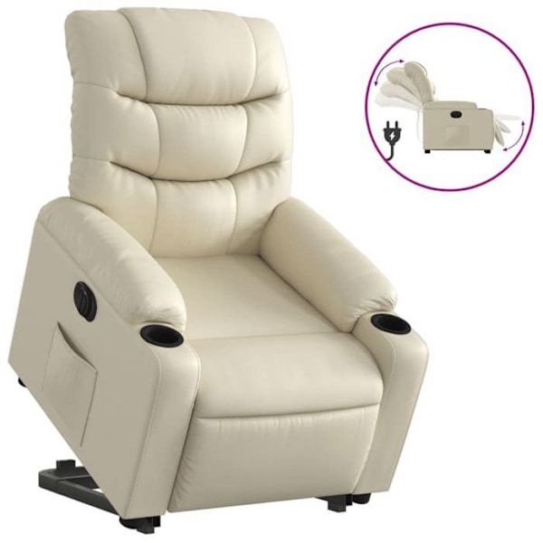 Lounge stol TV med elektrisk lyftfunktion mycket bekväm i crème PVC DEC028258 Grädde