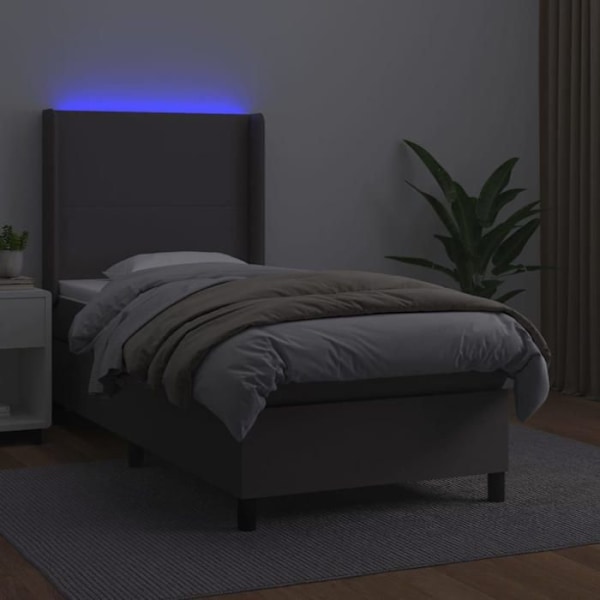 LED-sängram med silkeslen sänggavel madrass 90 x 200 syntetisk grå