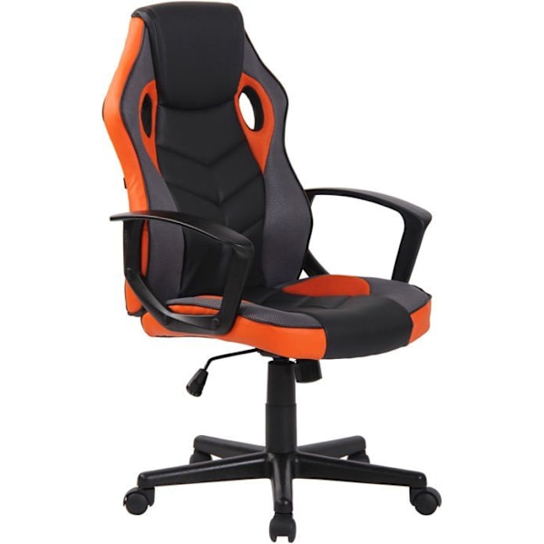 Gaming kontorstol med hjul i sort og orange syntetisk og mesh.