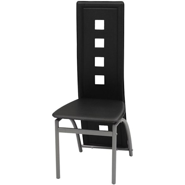 Set med 4 moderna svart konstläder matstolar för köket. Svart