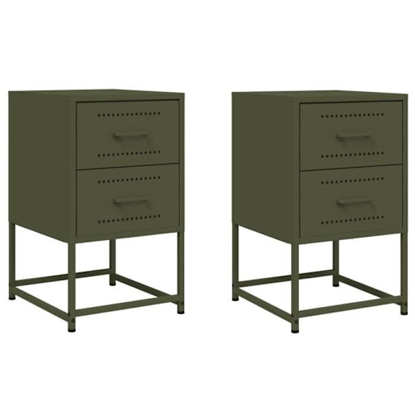 Set av 2 sängbord med två lådor 36 x 39 x 60,5 cm grön stål DEC035771 Grön