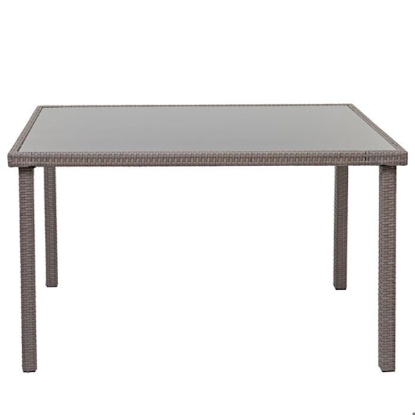 Grå polyrotin trädgårdsbord med glasplatta balkong 120 x 75 cm 04_0008549 Grå