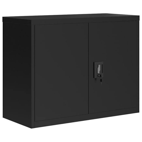 Laatikollinen työpöytäkaappi, jossa 1 säädettävä hylly 90 x 40 x 70 cm mustaa metallia DEC024594 Svart