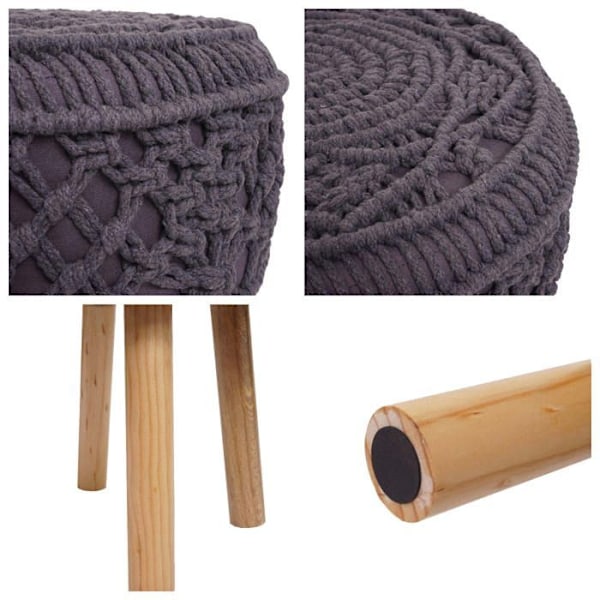 Taburett - Ej specificerad - Rund - Stickad tyg - 45x41 cm - Mörkgrå Mörkgrå