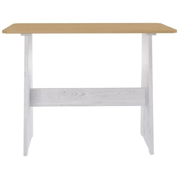 Matbord i modern köksdesign med bänk i solid vit och honungslik gran DEC036860 Vit