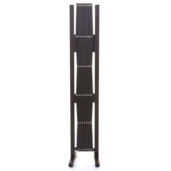 Grindställ med saxgrind, djuravskiljande skyddsgaller, utdragbar, brun aluminium, höjd 153 cm, bredd 28 200 cm. kastanj