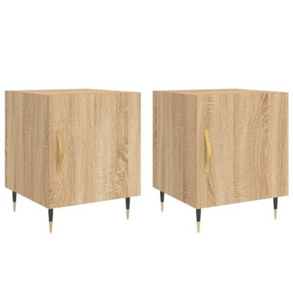 Paket med 2 sängbord med fack med dörr 40 x 40 x 50 cm ingenjörsträ färg ek DEC035269 kastanj