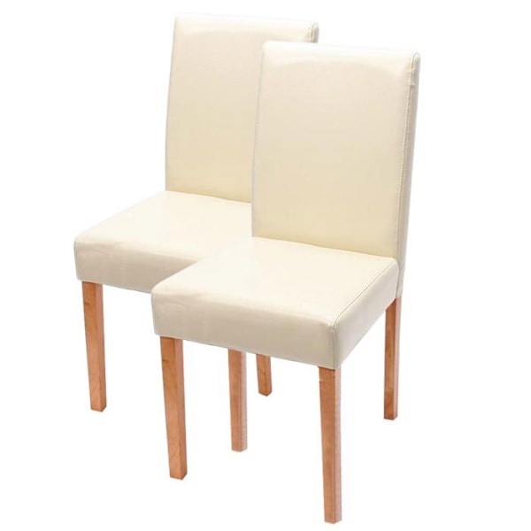 Matstolar - Décoshop26 - Set om 2 - Läder i krämfärg - Fötter i massivt trä - Modern design kastanj