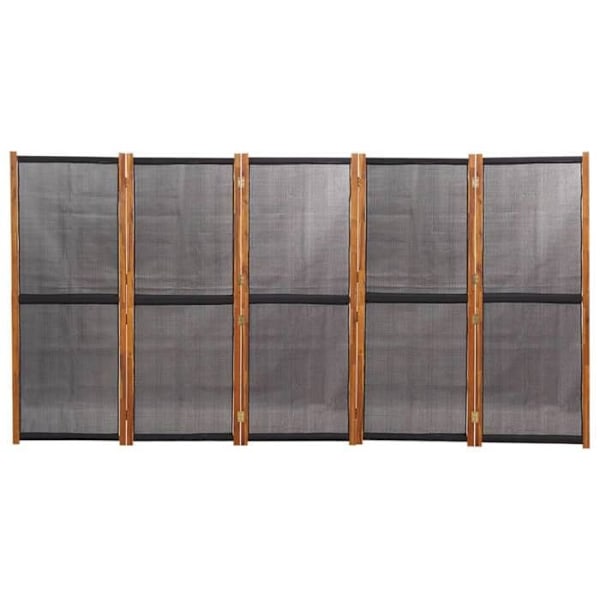 Paravent separator for room partition 5 panels x black 350 x 180 cm textilene black and wood DEC031018 kastanj