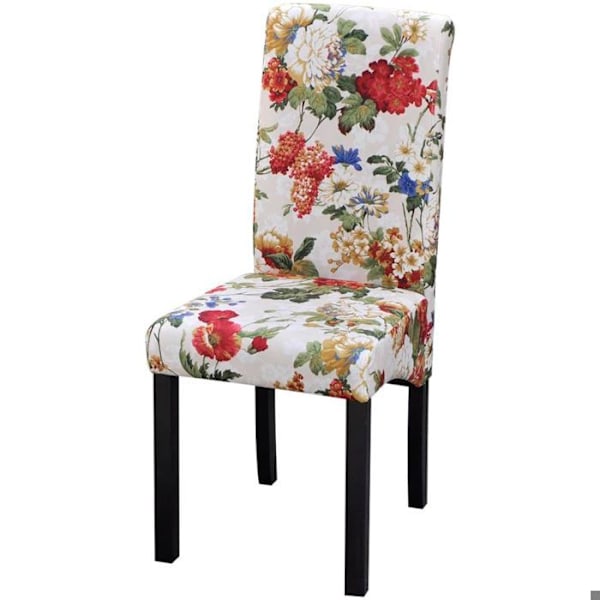 Förpackning med 4 st rustik stil matstolar med flerfärgad blomsterdesign i tyg.