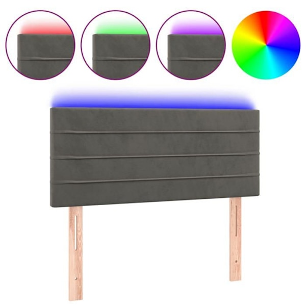Hovedgærde til seng, soveværelse, møbel med LED 90 x 5 x 78/88 cm, mørkegrå fløjl TDL0200996