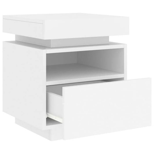 Set med 2 sängbord med lådor och RGB LED-lampor 40 x 39 x 48,5 cm i vitt ingenjörsträ DEC032825 Vit