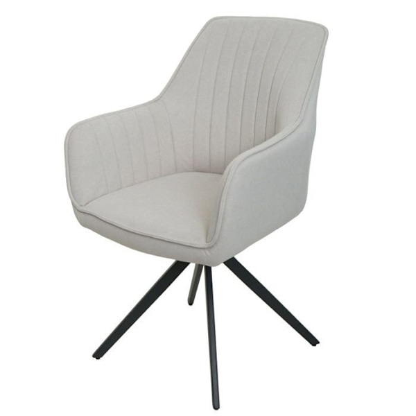 Set om 6 matstolar med armstöd, snurrande sits i cremefärgad tyg, trebent ram 04_0007746 Grädde