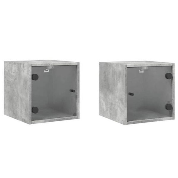 Sæt med 2 natborde med glasdøre 35 x 37 x 35 cm grå ingeniørtræ DEC035977 kastanj