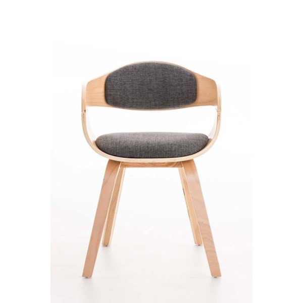 Kontorstol uden hjul, besøgende i stof og træ, retro design og komfort, minimal naturlig og lys grå.