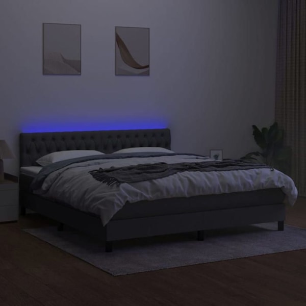 LED-sängram - Ej specificerad - 160x200 cm - Mörkgrått tyg - 2 platser - Enkel montering Mörkgrå