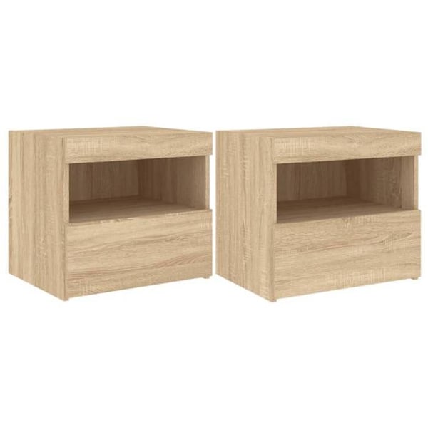 Set med 2 nattduksbord och LED-lampor med låda 50 x 40 x 45 cm ingenjörsträ färg ek DEC035969 kastanj