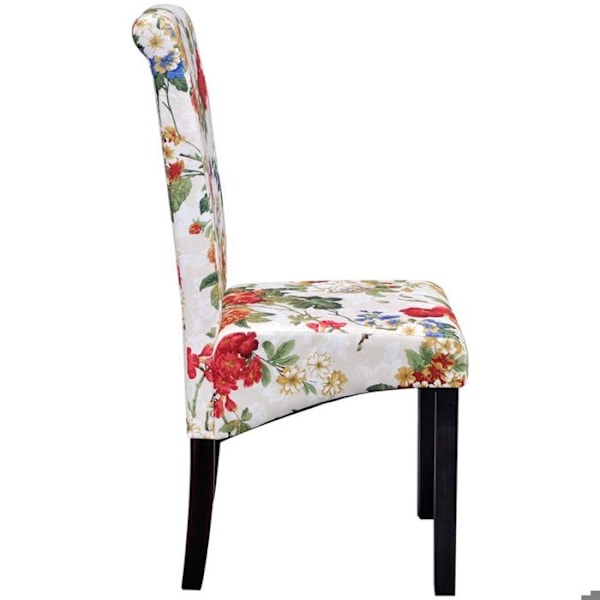 Förpackning med 4 st rustik stil matstolar med flerfärgad blomsterdesign i tyg.