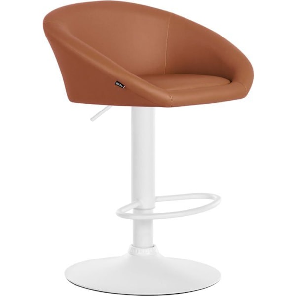 Swarvbarstol med 360° vridbar sits, justerbar höjd i brunt PVC, vit metallfot, 10_0004772 Vit