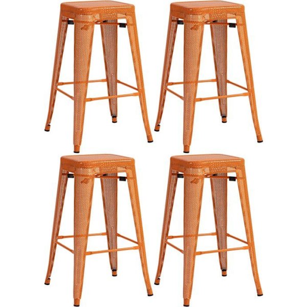 Sæt med 4 stabelbare barstole i metal med perforeret design og fodstøtte i orange 10_0004512 Metall