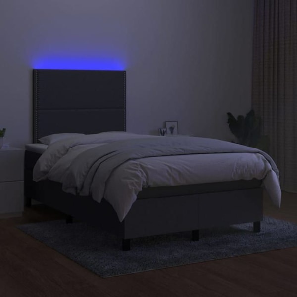LED-sengramme med rammeseng, hovedgærde, madras 120x200 cm, mørkegrå stof TDL0208410 Mörkgrå