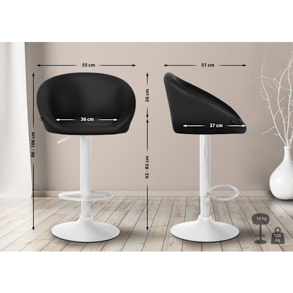 Sæde med 360° drejefunktion, justerbar højde, sort PVC, metalstel i hvid. 10_0004768 Vit
