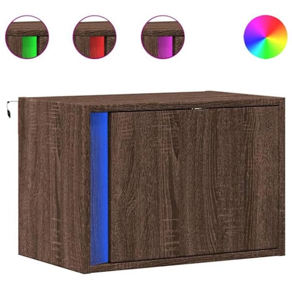 Pack av 2 väggmonterade nattduksbord med LED-lampor 50 x 31 x 35 cm i brunt ingenjörsträ DEC036136 kastanj