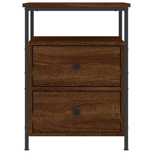 Set om 2 natbord med skuffer og hylde 44 x 45 x 60 cm ingeniørtræ brun og jern DEC035208 kastanj