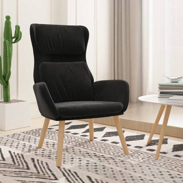 Lounge stol, moderne design, sort velour, DEC026747 Svart