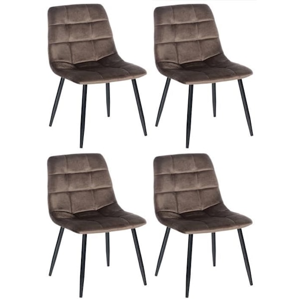 Sæt med 4 moderne og komfortable spisebordsstole i brun velour og sort metal 10_0001788 kastanj