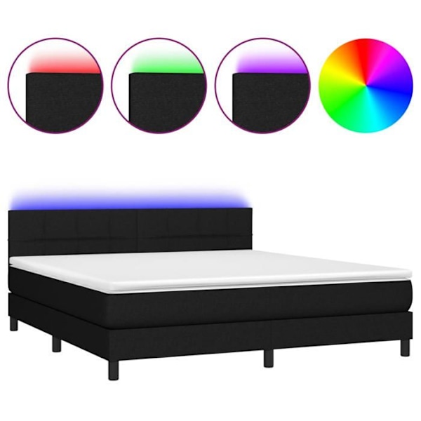 LED sengestel med hovedgærde madras 160x200 cm sort stof TDL0209190 Svart