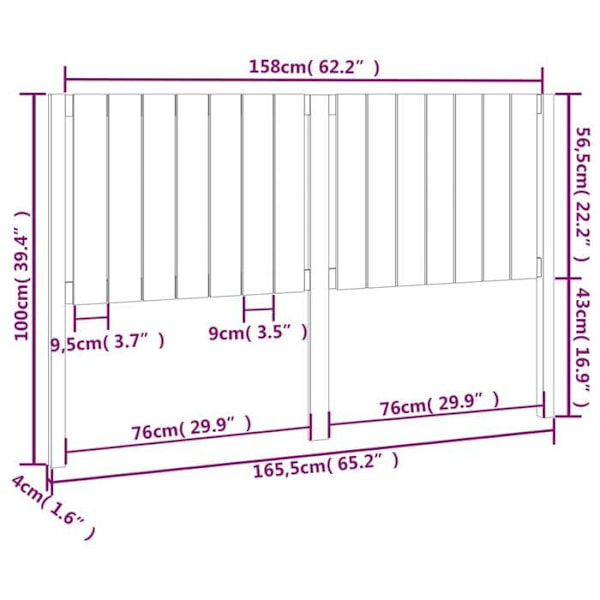 Hovedgærde til seng til soveværelse møbel 165,5 x 4 x 100 cm massivt fyrretræ TDL0206641