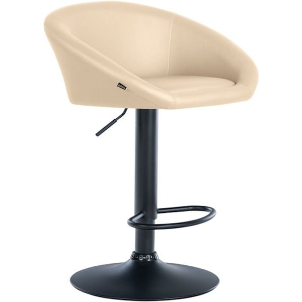Barstol med 360° drejelig sæde, justerbar højde, creme PVC, ben i sort metal 10_0004764 Grädde