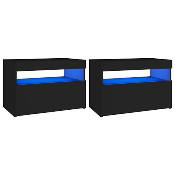 Sæt med 2 natborde med LED-lys, opbevaringsrum 60 x 35 x 40 cm, sort ingeniørtræ DEC035941 kastanj