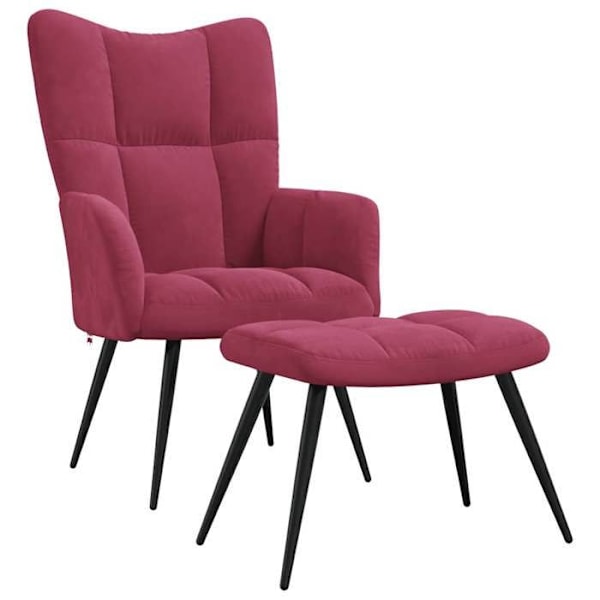 Moderne design lounge stol med fodskammel i bordeaux rødt velour DEC026622 Bordeaux
