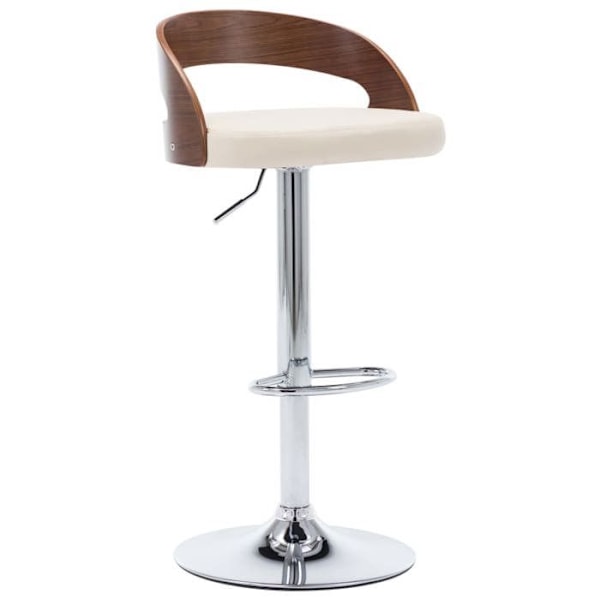 2 kpl retro-design baarijakkaroita kermavärisestä PVC:stä ja kaarevasta puusta DEC029658 kastanj
