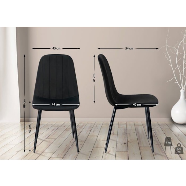 Spisebordsstol x1 moderne design med vertikale syninger, sort fløjl og ben i sort metal 10_0001987 Metall