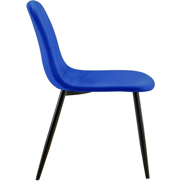Matstol x1 modern design vertikala sömmar blå sammet och ben i svart metall 10_0001980 Blå