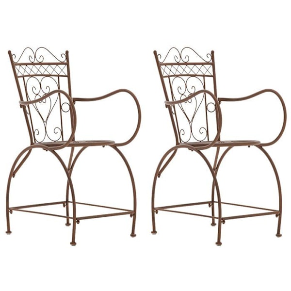 Sæt med 2 havestole med armlæn til balkon terrasse, rustik design i gammelbrunt metal 10_0002867 kastanj