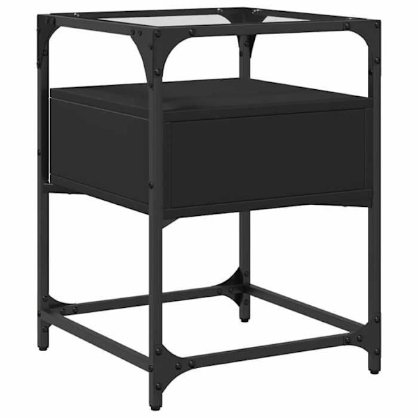 Sæt med 2 natborde med skuffe 40 x 40 x 55 cm, sort ingeniørtræ, stål og glas DEC035581 kastanj