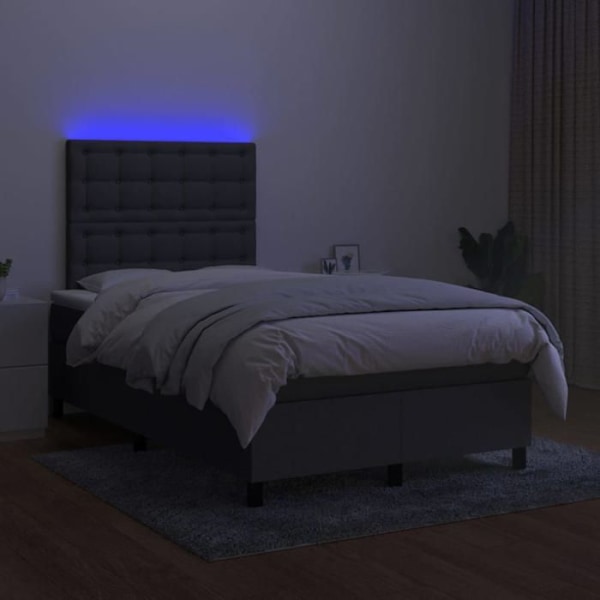 LED-sengramme med madrasbund og hovedgærde 120x200 cm mørkegrå stof TDL0208406 Grå