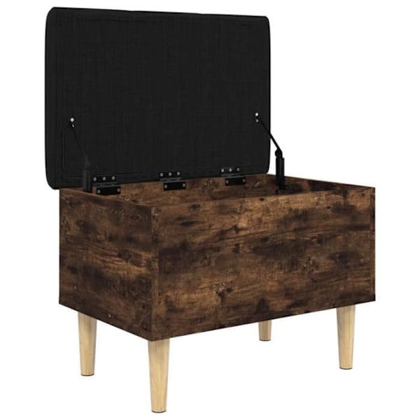 Bænk med opbevaring og sort siddepolster 62 x 42 x 46 cm i ingeniørtræ i farve røget eg DEC024723 kastanj