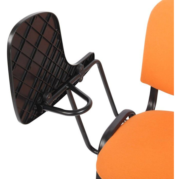 Besøgsstol i vent zone med et lille foldbart bord i orange stof, med 4 ben i metal 10_0002769 Metall