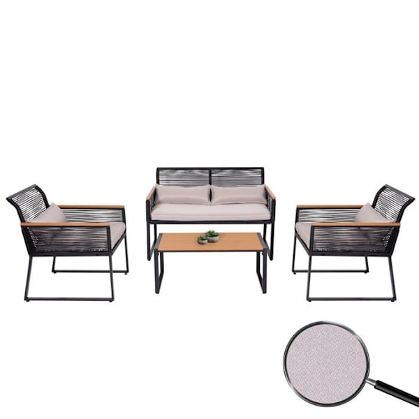 Havemøbler sofa, stole og bord inklusive puder, lys grå stålbeklædning 04_0008309 Grå