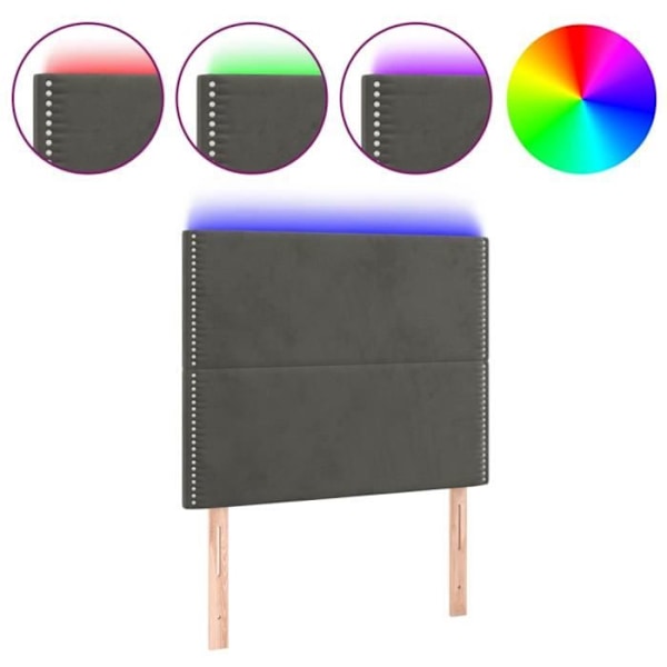 Sänggavel tillbehör sängrum möbel med LED 100 x 5 x 118/128 mörkgrå sammets tyg