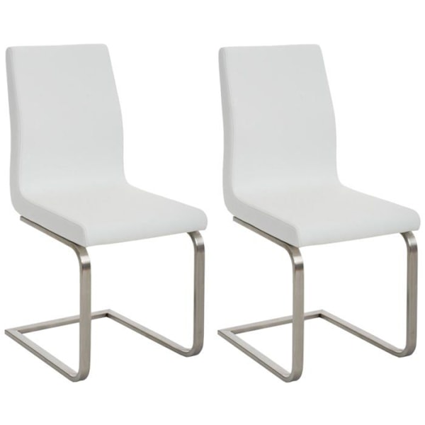 Sæt af 2 spisebordsstole i cantilever-stil i hvid PVC med bæltestel i rustfrit stål 10_0001596 Vit