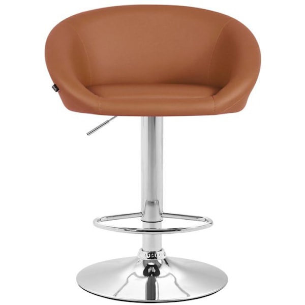 Baari stool x1 säädettävä ja kääntyvä, pyöreä selkänoja vaaleanruskeasta PVC:stä, kromimetallijalka 10_0005208 kastanj