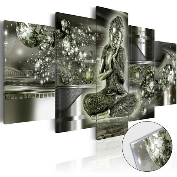 Tavle af akrylglas vægdekoration med Buddha-motiv i smaragd 200 x 100