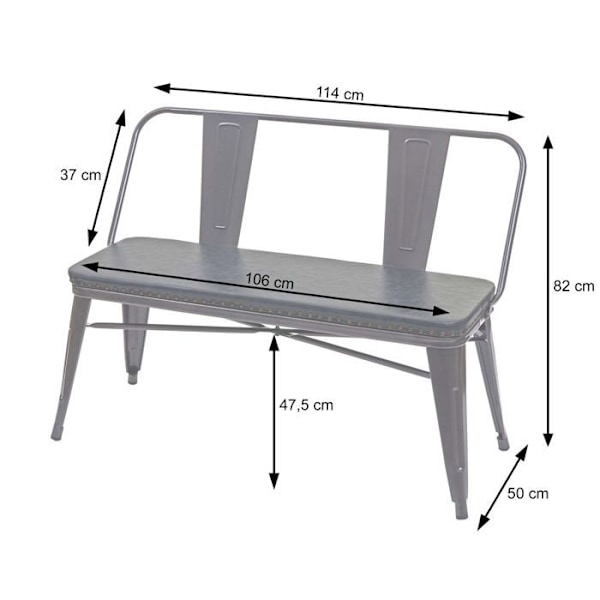 Bord 2 sittplatser till matsal med designade ryggstöd i industriell stil, bredd 114 cm i svart-grå PVC 04_0000062 Grå
