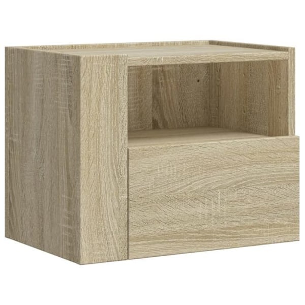 Sæt af 2 vægmonterede natborde med skuffe og åbent rum 45 x 30 x 35 cm ingeniørtræ farve eg DEC036072 kastanj